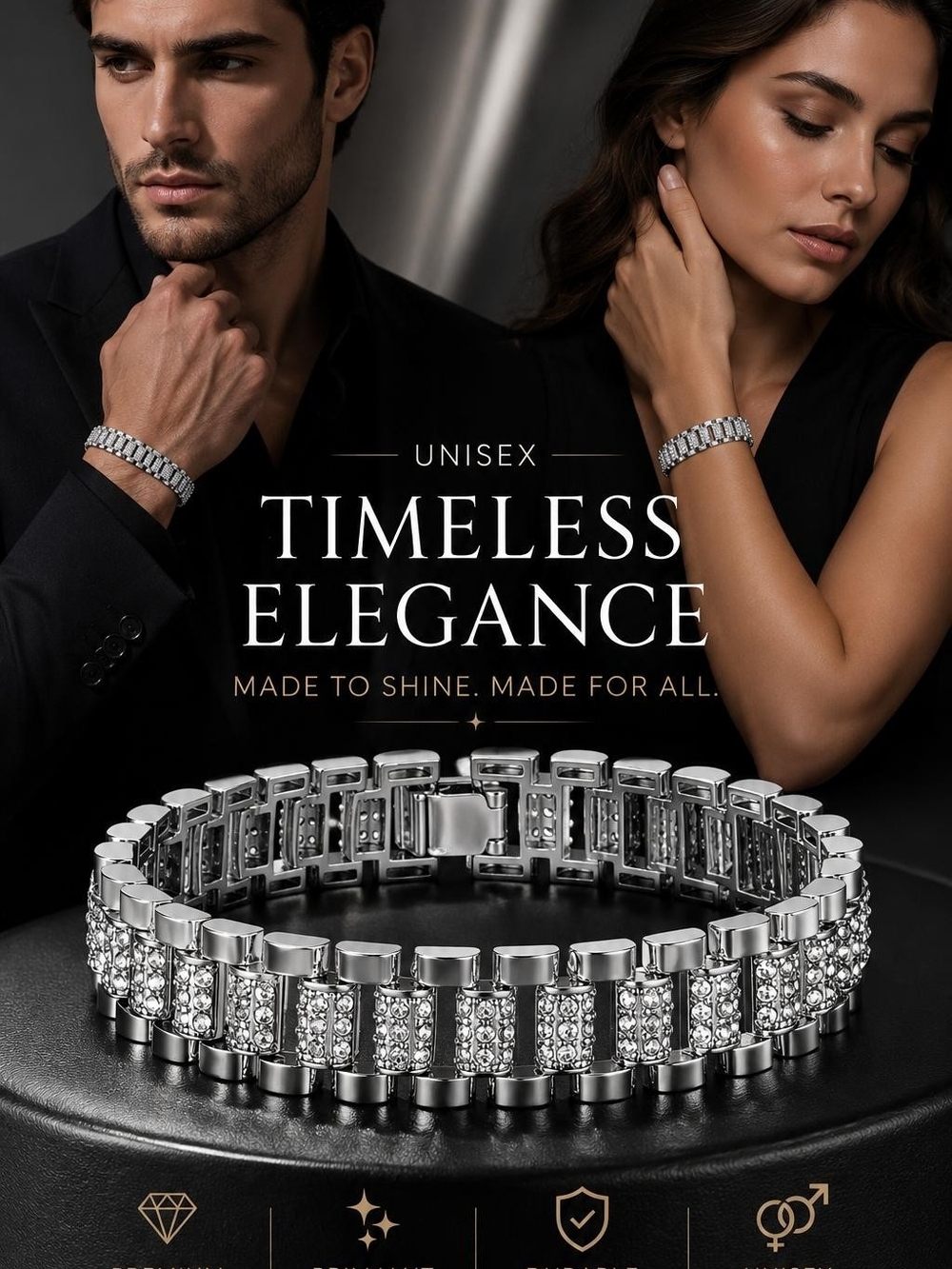 Unisex Silver Crystal Tennis Bracelet - Gleaming Silver